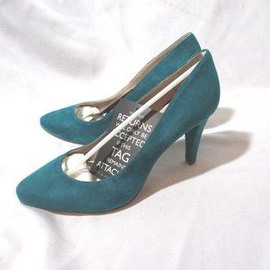 NEW MIU MIU ITALY PUMP Round Toe Shoe Suede High Heel TURQUOISE 36.5 BLUE